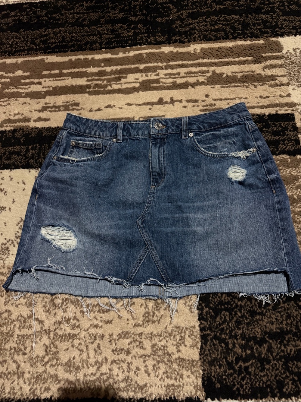Garage Distressed Low rise Denim Skirt - Blue